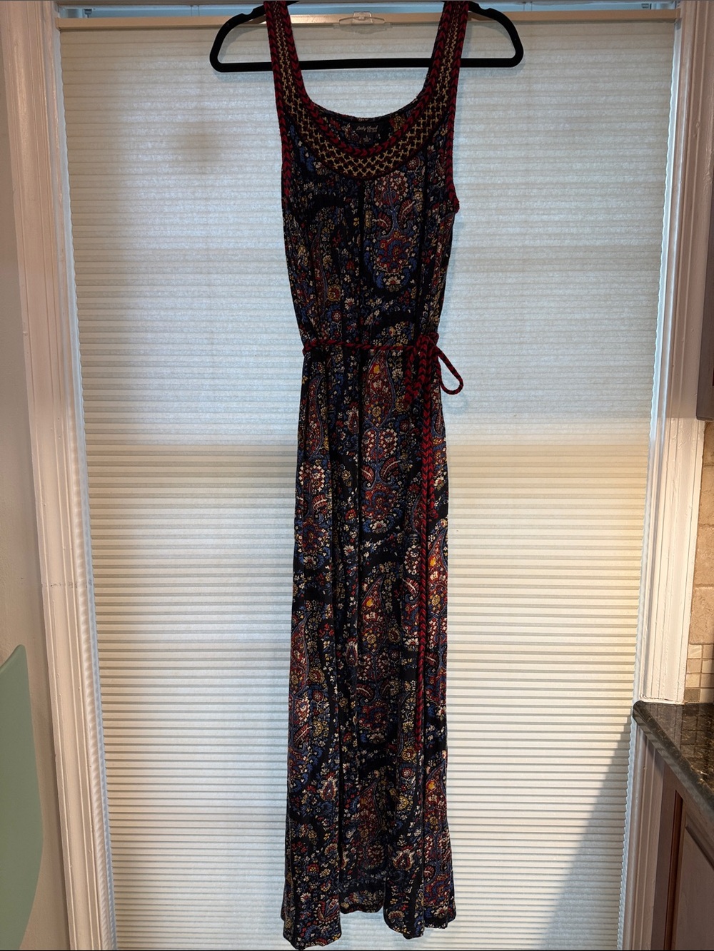 Lucky Brand Navy Paisley Maxi Dress with Red Trim